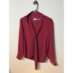 Babaton Aritzia Burgundy Long Sleeve Tie-Neck Blouse Size 2 (XS)